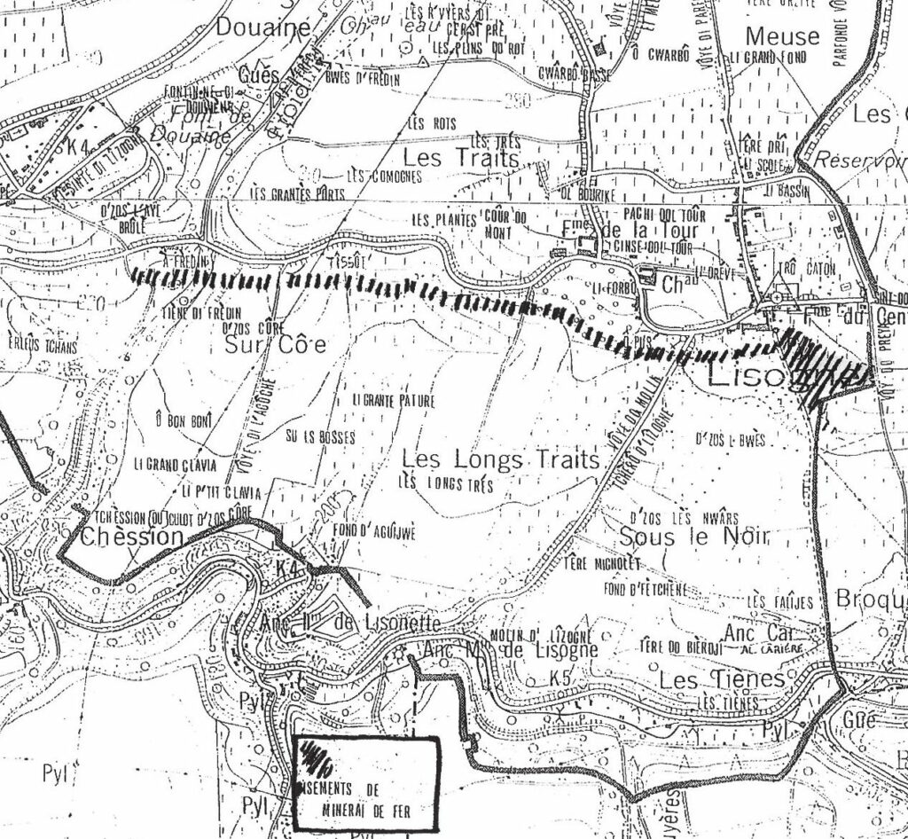 Carte des lieux-dits de Lisogne et de ses hameaux (d’après la carte IGN 53/4).