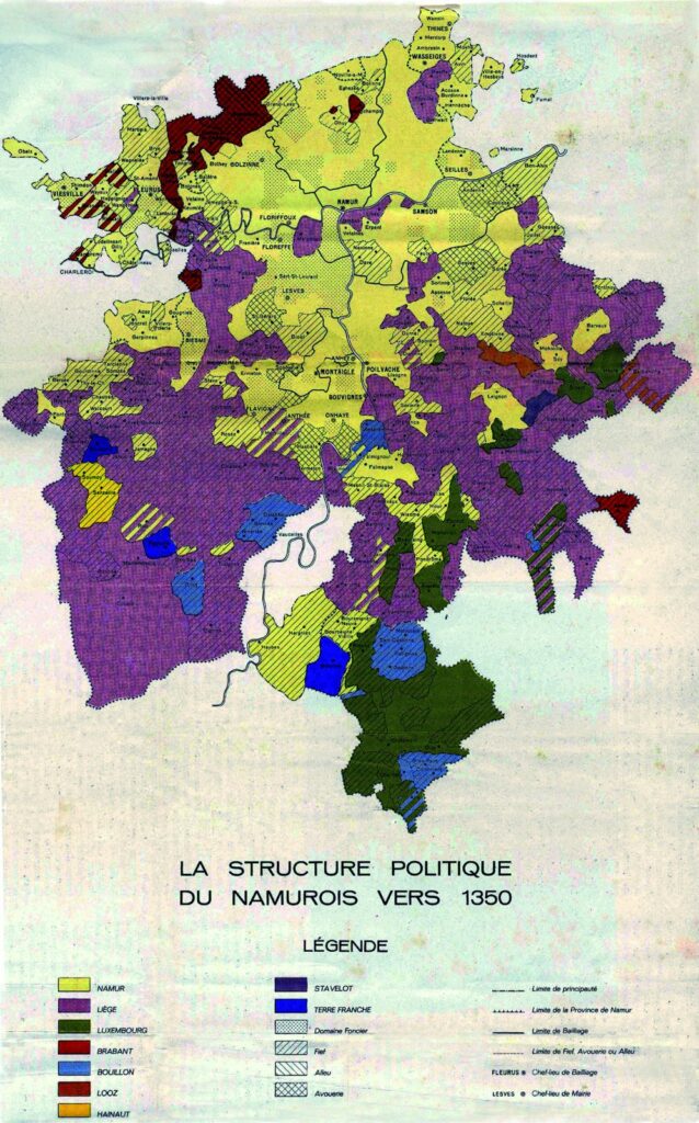La carte politique du Namurois vers 1350.